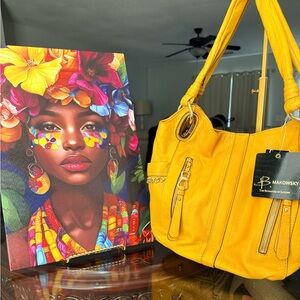 b. makowsky Bright Yellow Leather Shoulder Bag with Gold Hardware